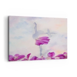 Quadro su tela - Stampe su Tela - Una ballerina in un abito con petali di fiori su uno sfondo pastello - 100x70cm - Delicata come un fiore - Decorazione murale moderna per soggiorno e camera da letto ARTTOR