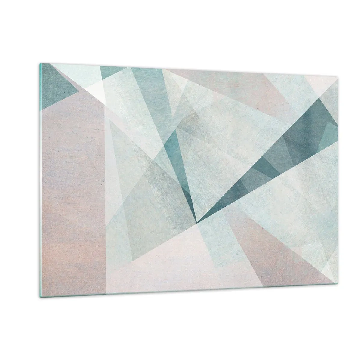 Quadro su vetro - Forme geometriche in tonalità pastello di verde e blu - 120x80cm - Con calma ma dinamicamente - Decorazione murale moderna per soggiorno e camera da letto ARTTOR