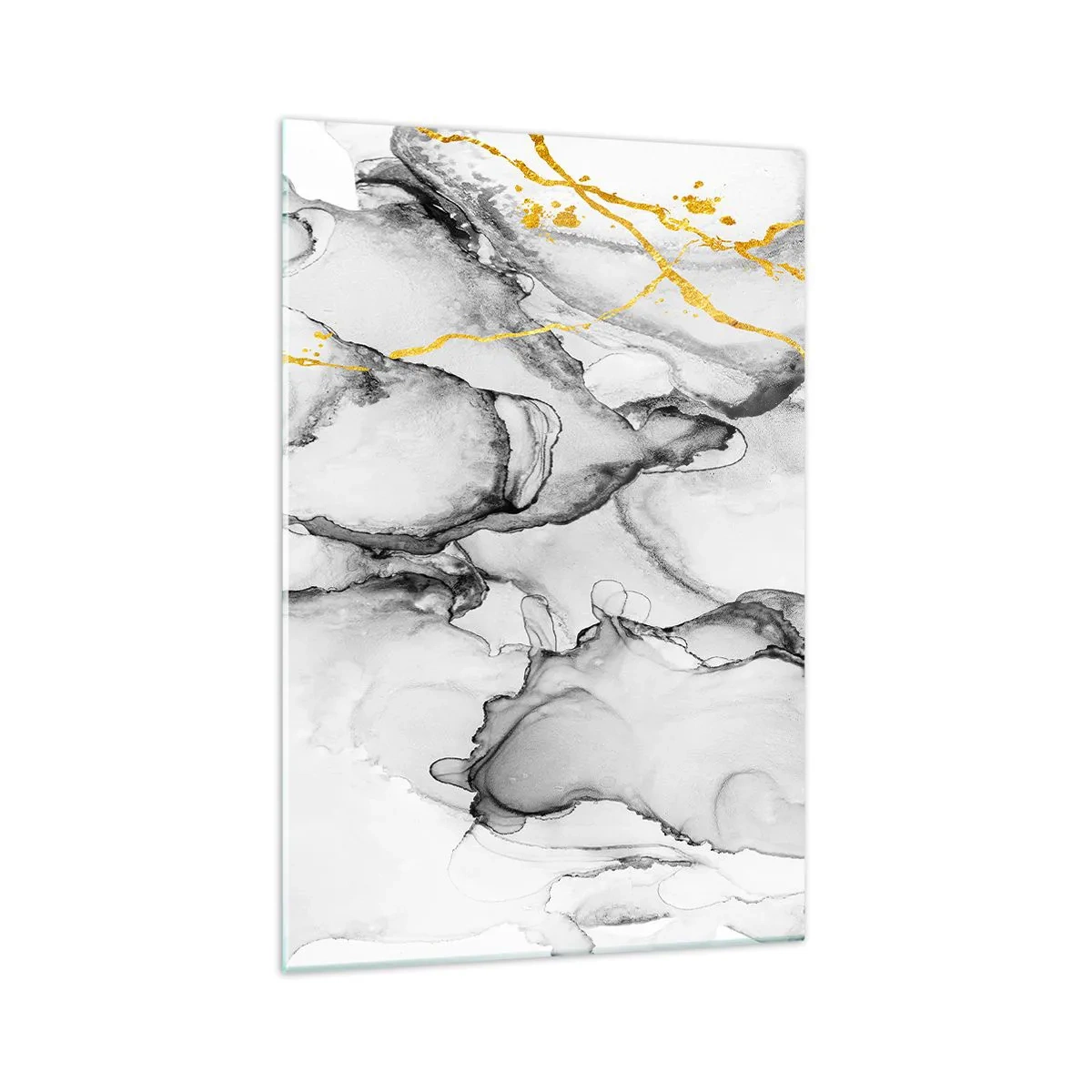 Quadro su vetro - Motivi astratti in bianco e nero con accenti dorati - 70x100cm - Composizione con motivo d'oro - Decorazione murale moderna per soggiorno e camera da letto ARTTOR