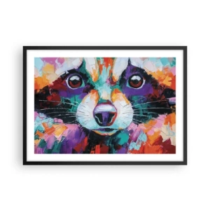 Poster in cornice nera - Un ritratto colorato di un procione nello stile della pittura espressiva. - 70x50cm - Solo buone emozioni - Decorazione murale moderna per soggiorno e camera da letto ARTTOR