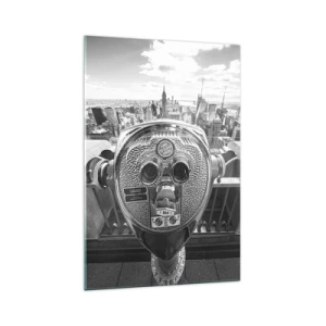 Quadro su vetro - Vista monocromatica attraverso il telescopio del panorama della città - 70x100cm - Il centro del mondo - Decorazione murale moderna per soggiorno e camera da letto ARTTOR