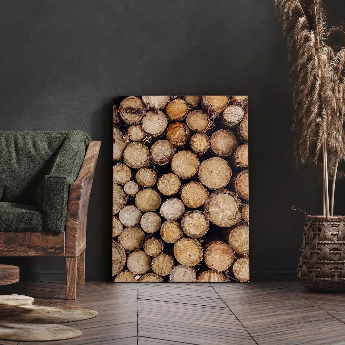 Quadro su tela - Stampe su Tela - Mucchi di tronchi d'albero abbattuti disposti in armonia - 50x70cm - Nuovo inizio - Decorazione murale moderna per soggiorno e camera da letto ARTTOR