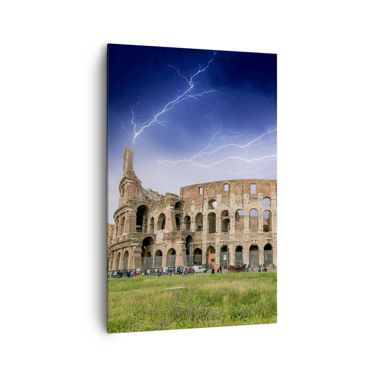 Quadro su tela - Stampe su Tela - Il Colosseo a Roma illuminato dai fulmini - 80x120cm - Arena di combattimenti - Decorazione murale moderna per soggiorno e camera da letto ARTTOR