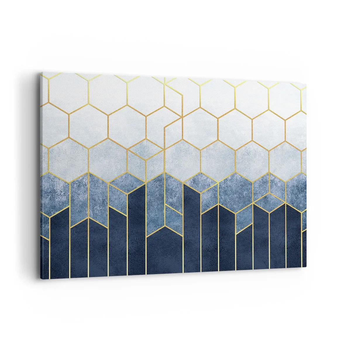 Quadro su tela - Stampe su Tela - Motivo geometrico nei toni dell'oro e del blu navy - 120x80cm - Composizione a ritmo sincopato - Decorazione murale moderna per soggiorno e camera da letto ARTTOR