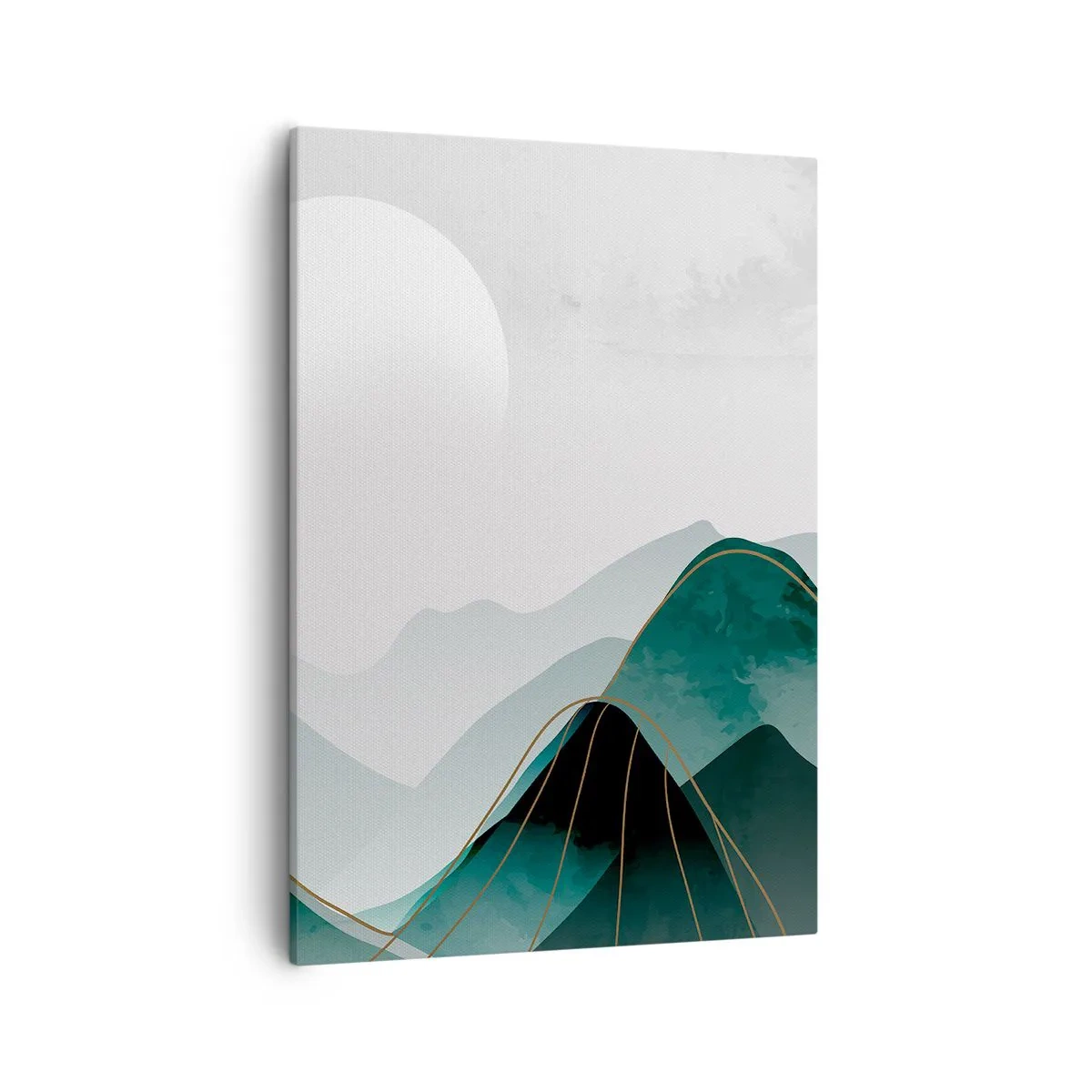 Quadro su tela - Stampe su Tela - Paesaggio montano astratto con la luna e linee dorate - 50x70cm - In tutta la maestà - Decorazione murale moderna per soggiorno e camera da letto ARTTOR