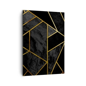 Quadro su tela - Stampe su Tela - Motivo geometrico dorato su sfondo nero - 50x70cm - Oscurità e luce - Decorazione murale moderna per soggiorno e camera da letto ARTTOR