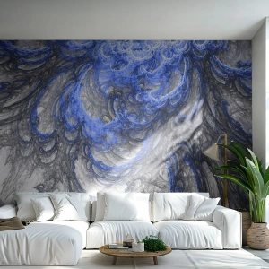 Fotomurali Premium Sand - Composizione astratta con motivi blu vorticosi - 100x70cm - La nascita dell'onda - Decorazione murale moderna per soggiorno e camera da letto ARTTOR