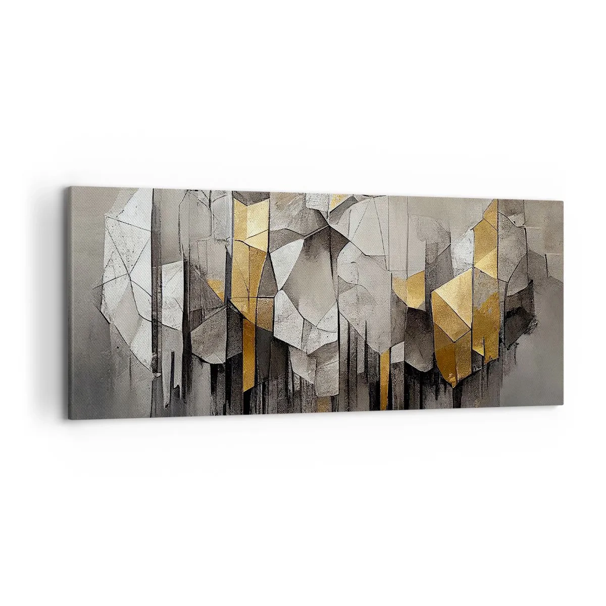 Quadro su tela - Stampe su Tela - Astrazione geometrica nei toni dell'oro e del grigio - 120x50cm - Composizione di ghiaccio e luce - Decorazione murale moderna per soggiorno e camera da letto ARTTOR