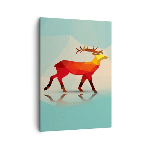 Quadro su tela - Stampe su Tela - Silhouette geometrica di un cervo nei toni del rosso e dell'arancione - 50x70cm - Il cervo geometrico - Decorazione murale moderna per soggiorno e camera da letto ARTTOR