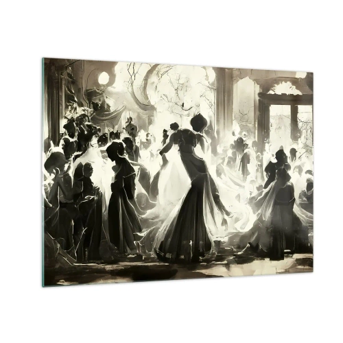 Quadro su vetro - Una scena da ballo in stile retrò con figure danzanti - 70x50cm - Il gran ballo in maschera - Decorazione murale moderna per soggiorno e camera da letto ARTTOR