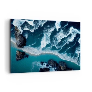 Quadro su tela - Stampe su Tela - Vista aerea delle onde che si infrangono sulla riva - 120x80cm - Avvolte dalle onde - Decorazione murale moderna per soggiorno e camera da letto ARTTOR