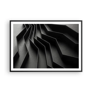 Poster in cornice nera - Astrazione in bianco e nero con strutture geometriche - 100x70cm - Ordine tridimensionale - Decorazione murale moderna per soggiorno e camera da letto ARTTOR