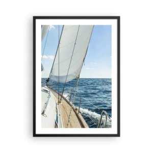 Poster in cornice nera - Una barca a vela in alto mare in una giornata di sole - 50x70cm - Benvenuta avventura - Decorazione murale moderna per soggiorno e camera da letto ARTTOR