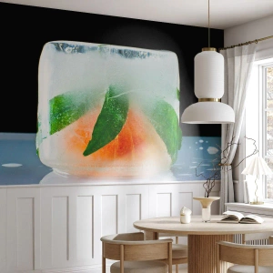 Fotomurali Autoadesivo Deluxe Sticker - Freschezza e rinfresco - Cubetto di ghiaccio, Arancia, Foglia di menta - 350x256 cm