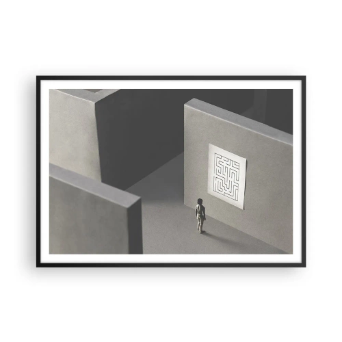 Poster in cornice nera - Una figura in un labirinto che guarda una mappa appesa - 100x70cm - Ma dove mi trovo? - Decorazione murale moderna per soggiorno e camera da letto ARTTOR