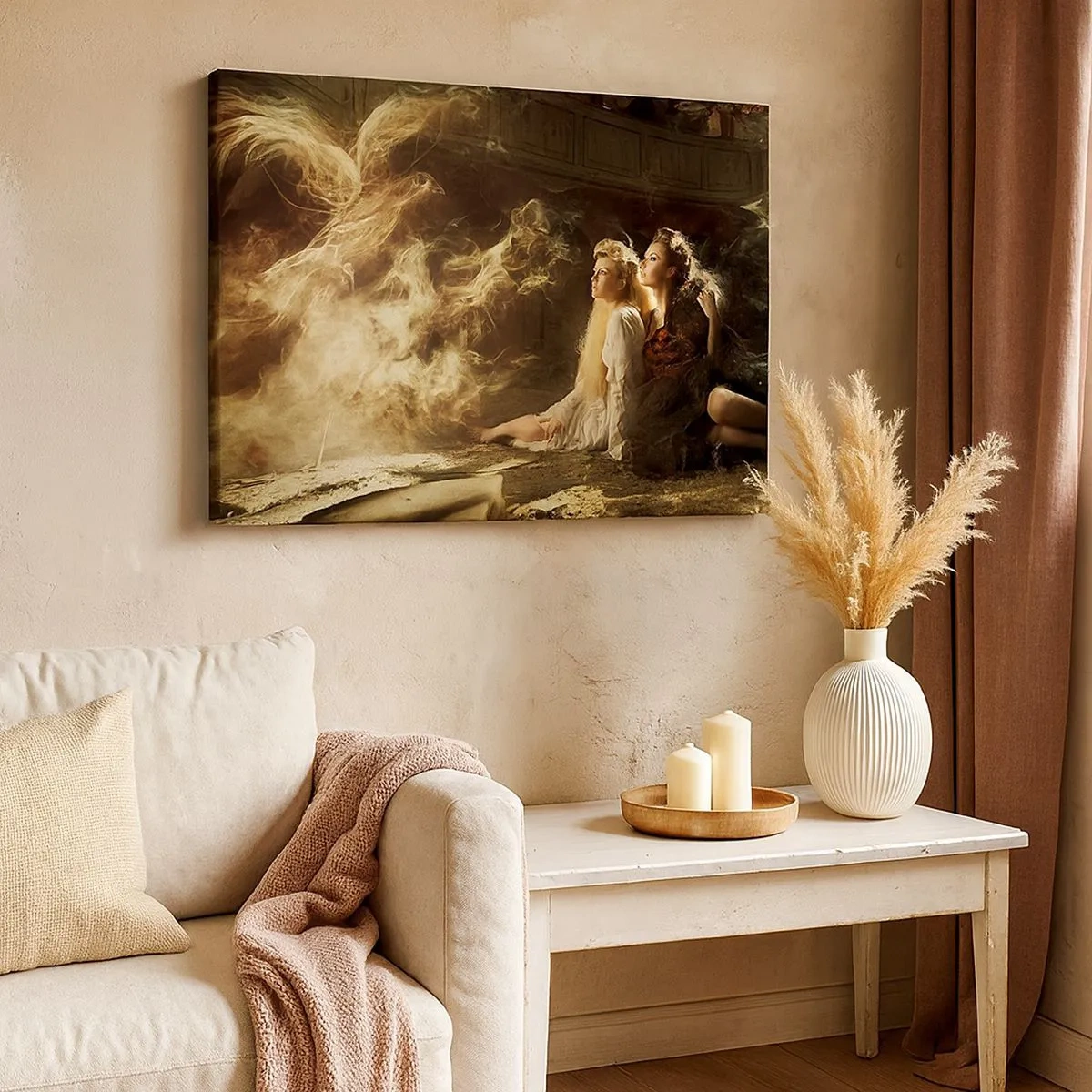 Quadro su tela - Stampe su Tela - Due donne in un ambiente magico con effetti di luce eterei. - 70x50cm - Ed è diventata poesia - Decorazione murale moderna per soggiorno e camera da letto ARTTOR