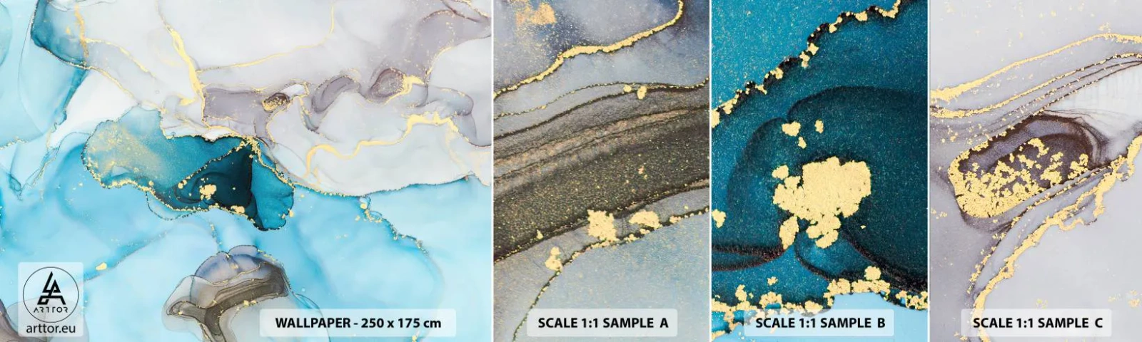 Campione di Fotomurale Adesivo Deluxe Sticker - Studio di incontro tra grigio e turchese - Astrazione, Pezzo, Modello moderno - 100x30 cm