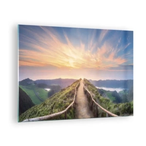 Quadro su vetro - Sentiero in cima alla collina con vista sul tramonto - 70x50cm - Vicino al cielo - Decorazione murale moderna per soggiorno e camera da letto ARTTOR