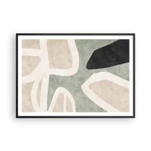 Poster in cornice nera - Forme astratte in colori tenui - 100x70cm - Composizione con motivi in nero - Decorazione murale moderna per soggiorno e camera da letto ARTTOR
