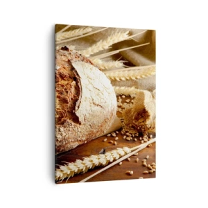 Quadro su tela - Stampe su Tela - Pane croccante con cereali e spighe di grano su fondo in legno - 50x70cm - Appetitoso, profumato, croccante - Decorazione murale moderna per soggiorno e camera da letto ARTTOR