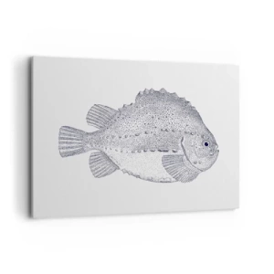 Quadro su tela - Stampe su Tela - Disegno in bianco e nero di un pesce su sfondo bianco in stile minimalista - 120x80cm - Nell'album del naturalista - Decorazione murale moderna per soggiorno e camera da letto ARTTOR