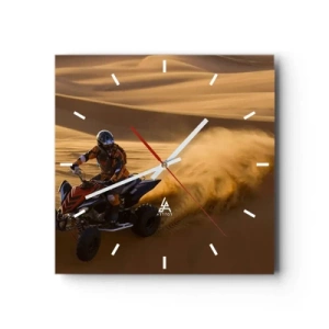 Orologio da parete - Orologio in Vetro - Un motociclista su un quad sfreccia tra le dune di sabbia del deserto - 30x30cm - Sulle onde della sabbia - Decorazione murale moderna per soggiorno e camera da letto ARTTOR