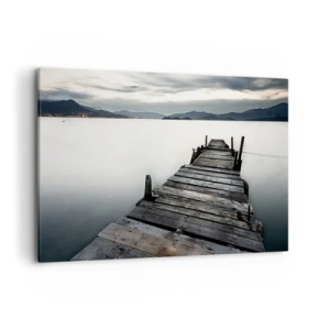 Quadro su tela - Stampe su Tela - Un ponte di legno che conduce verso un lago tranquillo - 120x80cm - Immergersi nella tranquillità - Decorazione murale moderna per soggiorno e camera da letto ARTTOR