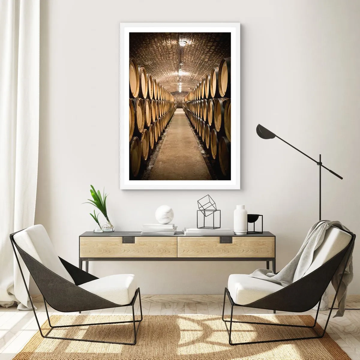 Poster in cornice bianca - Nella cantina in mattoni - 50x70 cm