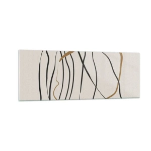 Quadro su vetro - Linee artistiche in nero e oro su uno sfondo chiaro - 140x50cm - Composizione: danza intricata - Decorazione murale moderna per soggiorno e camera da letto ARTTOR