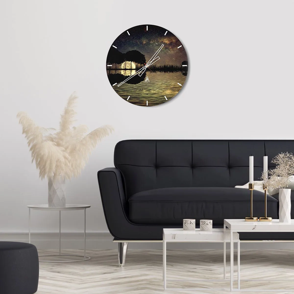 Orologio da parete - Orologio in Vetro - Paesaggio con lago, alberi e cielo stellato di notte - 30x30cm - Notte ai confini del mondo - Decorazione murale moderna per soggiorno, cucina e camera da letto ARTTOR
