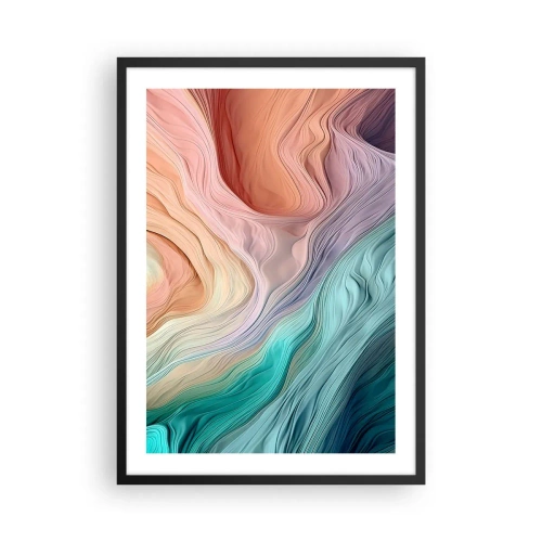 Poster in cornice nera - Una composizione astratta di linee ondulate in colori pastello. - 50x70cm - Onda arcobaleno - Decorazione murale moderna per soggiorno e camera da letto ARTTOR