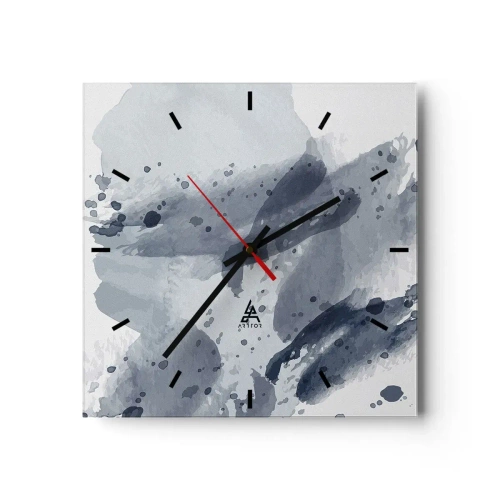 Orologio da parete - Orologio in Vetro - Macchie astratte nelle tonalità del blu su uno sfondo chiaro - 30x30cm - Studio della natura dell'acqua - Decorazione murale moderna per soggiorno e camera da letto ARTTOR