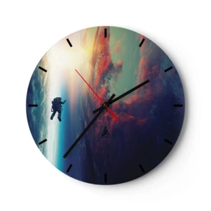Orologio da parete - Orologio in Vetro - Una composizione pittorica di abrasioni e strutture rosse su uno sfondo bianco - 30x30cm - Affrontando l'universo - Decorazione murale moderna per soggiorno, cucina e camera da letto ARTTOR