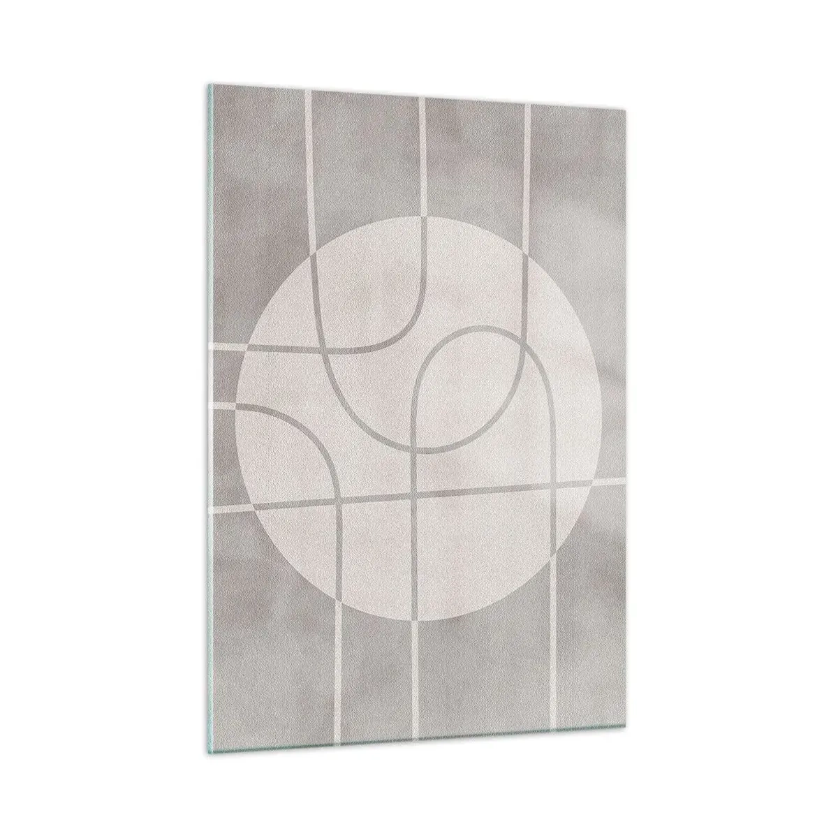 Quadro su vetro - Linee e cerchi beige che creano una composizione geometrica - 50x70cm - Tondo e dritto - Decorazione murale moderna per soggiorno e camera da letto ARTTOR