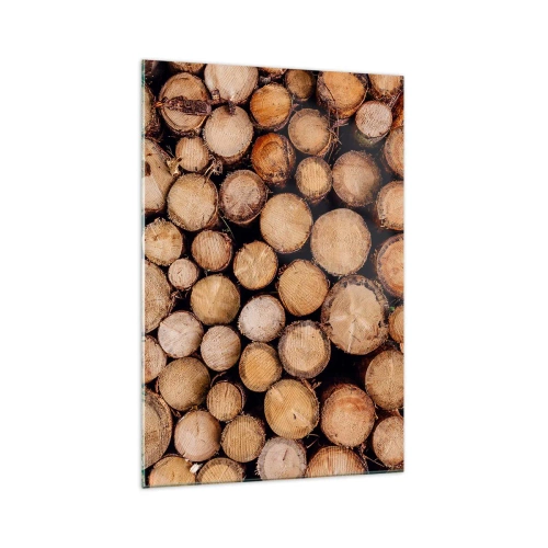 Quadro su vetro - Mucchi di tronchi d'albero abbattuti disposti in armonia - 70x100cm - Nuovo inizio - Decorazione murale moderna per soggiorno e camera da letto ARTTOR