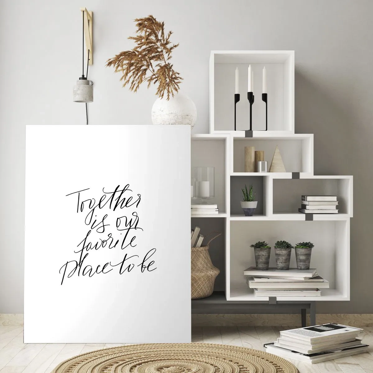 Quadro su vetro - Iscrizione tipografica in stile elegante su sfondo bianco - 70x100cm - Anche tu lo senti? - Decorazione murale moderna per soggiorno e camera da letto ARTTOR