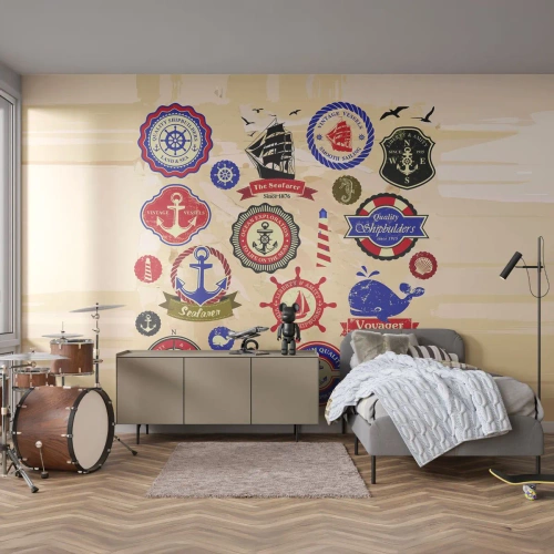 Fotomurali Premium Sand - Fratellanza di vela - Nautico, Ancora, Bussola - 350x256 cm