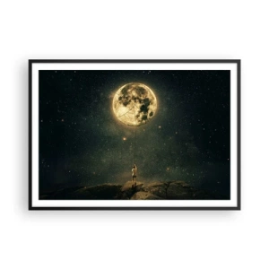 Poster in cornice nera - Uomo con la Luna contro il cielo stellato - 100x70cm - Chi ha rubato la luna - Decorazione murale moderna per soggiorno e camera da letto ARTTOR