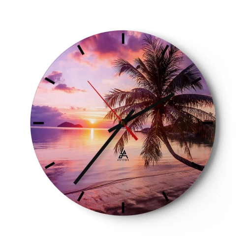 Orologio da parete - Orologio in Vetro - Palma in riva al mare al tramonto - 30x30cm - Beatitudine a perdita d'occhio - Decorazione murale moderna per soggiorno, cucina e camera da letto ARTTOR