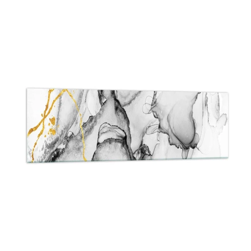 Quadro su vetro - Motivi astratti in bianco e nero con accenti dorati - 160x50cm - Composizione con motivo d'oro - Decorazione murale moderna per soggiorno e camera da letto ARTTOR