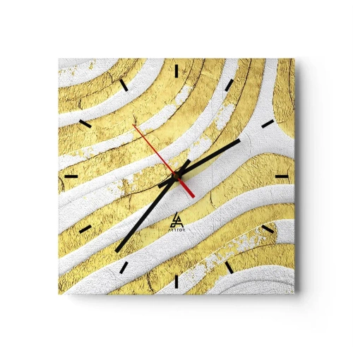 Orologio da parete - Orologio in Vetro - Linee astratte dorate e bianche in una texture 3D - 30x30cm - Composizione in bianco e oro - Decorazione murale moderna per soggiorno e camera da letto ARTTOR