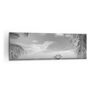 Quadro su tela - Stampe su Tela - Spiaggia bianca e nera con molo e palme su una costa tropicale - 160x50cm - Un ricordo o un sogno? - Decorazione murale moderna per soggiorno e camera da letto ARTTOR