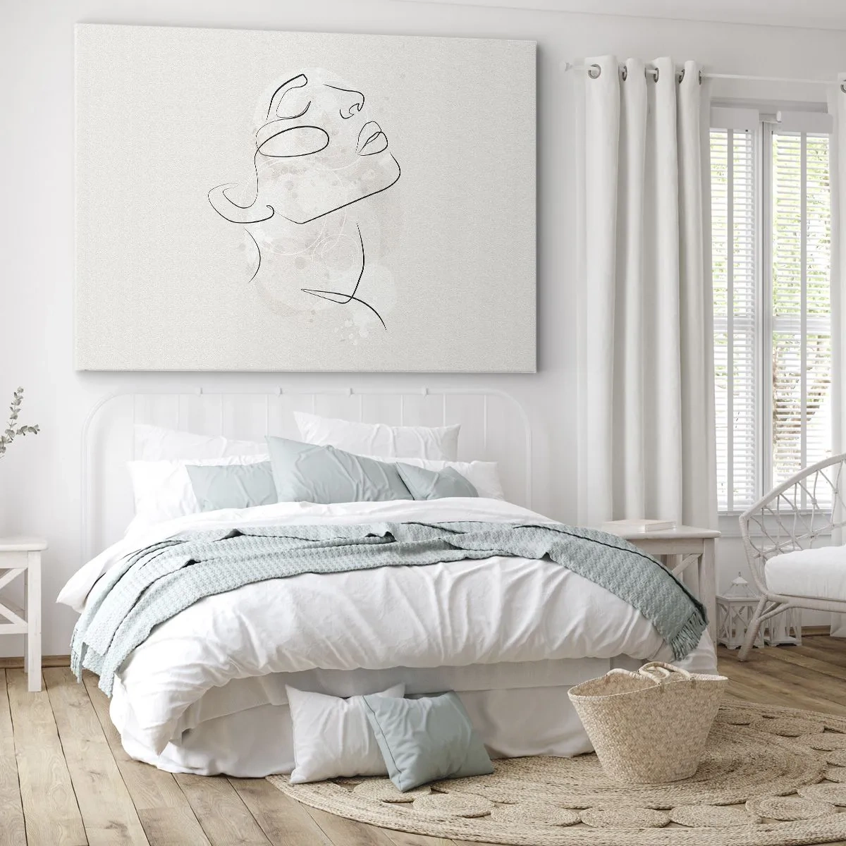 Quadro su tela - Stampe su Tela - Uno schizzo minimalista di un volto su uno sfondo chiaro - 100x70cm - Profilo di sogno - Decorazione murale moderna per soggiorno e camera da letto ARTTOR