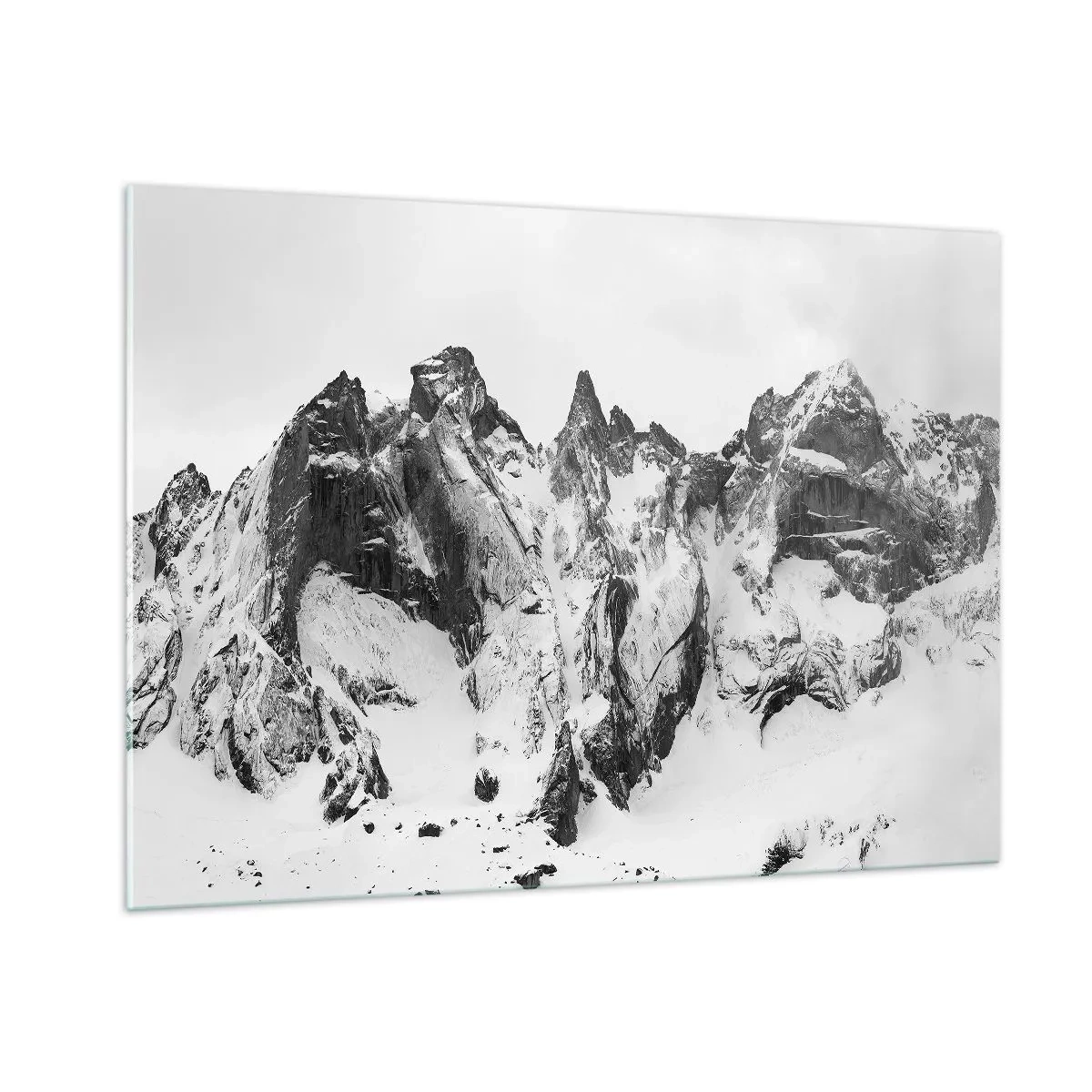 Quadro su vetro - Cime innevate bianche e nere - 100x70cm - Cresta minacciosa di granito - Decorazione murale moderna per soggiorno e camera da letto ARTTOR