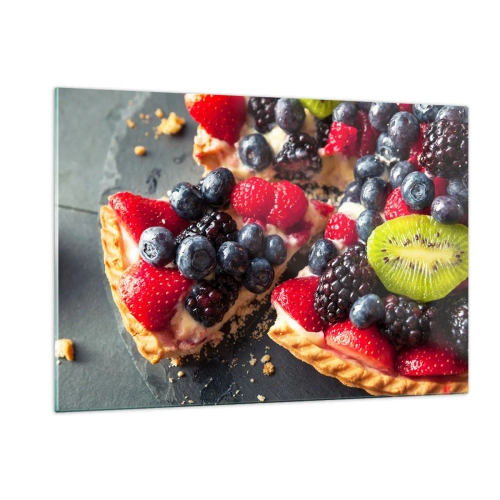 Quadro su vetro - Crostata di frutta con mirtilli, kiwi e fragole - 120x80cm - Dolce vita! - Decorazione murale moderna per soggiorno e camera da letto ARTTOR