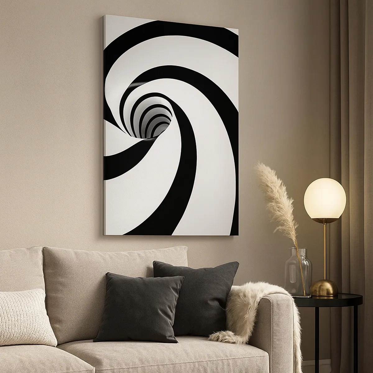 Quadro su tela - Stampe su Tela - Spirale astratta in bianco e nero con effetto vortice - 50x70cm - Lasciarsi andare al vortice? - Decorazione murale moderna per soggiorno e camera da letto ARTTOR