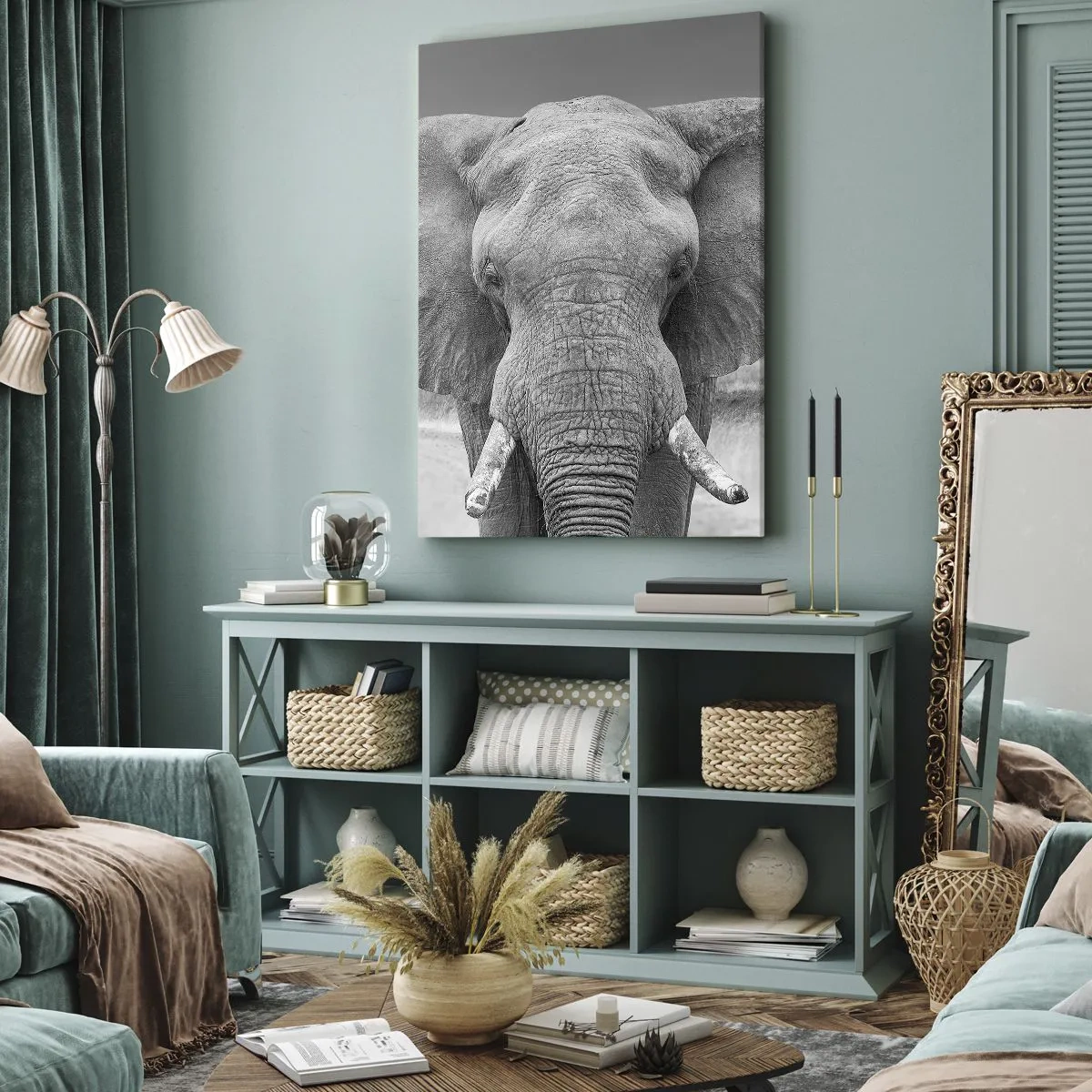 Quadro su tela - Stampe su Tela - Ritratto di un elefante in bianco e nero - 50x70cm - Benvenuti nel mio mondo - Decorazione murale moderna per soggiorno e camera da letto ARTTOR