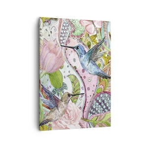 Quadro su tela - Stampe su Tela - Colibrì e farfalle colorati tra le piante - 50x70cm - Intrecciate nei rami - Decorazione murale moderna per soggiorno e camera da letto ARTTOR