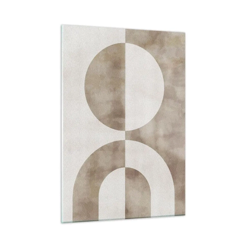 Quadro su vetro - Geometria beige con un semicerchio e un cerchio su uno sfondo orizzontale - 50x70cm - Analogie e differenze - Decorazione murale moderna per soggiorno e camera da letto ARTTOR
