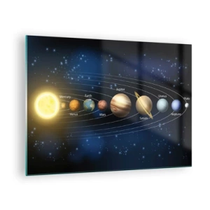 Quadro su vetro - Il sistema solare con pianeti e stelle sullo sfondo - 70x50cm - Uno su dieci - Decorazione murale moderna per soggiorno e camera da letto ARTTOR